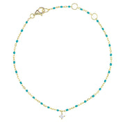 Turquoise Bead and Chain Bracelet with Hanging Cubic Zirconia